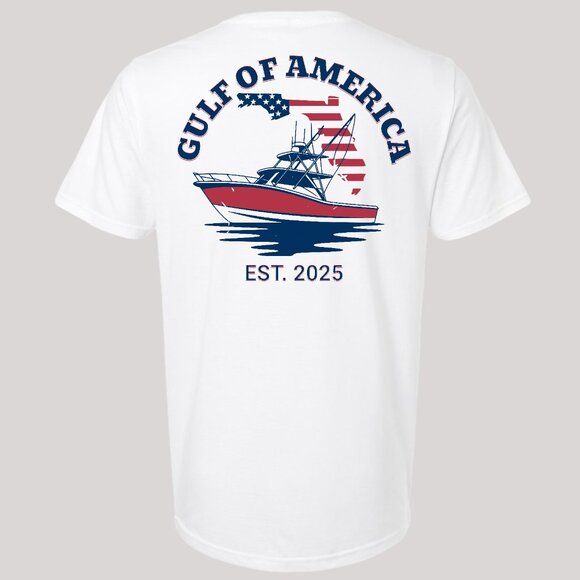 Gulf Of America T-shirt Offshore Fishing MAGA Political President Donald J. Trum - Picture 1 of 2